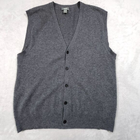 NEIMAN MARCUS Men's Gray Heathered Cashmere Cambridge Cardigan Vest Size XL